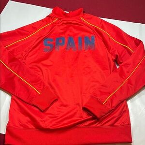 SPAIN Espana FC RED Futball soccer JACKET Track zip Up Blue “Spain” On Back Side